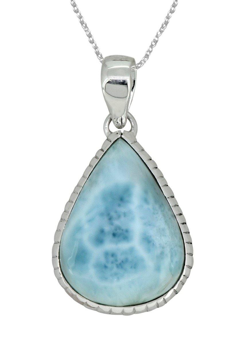 Natural Larimar Solid 925 Sterling Silver Pendant 1 3/4" - YoTreasure