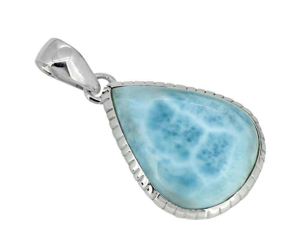 Natural Larimar Solid 925 Sterling Silver Pendant 1 3/4" - YoTreasure