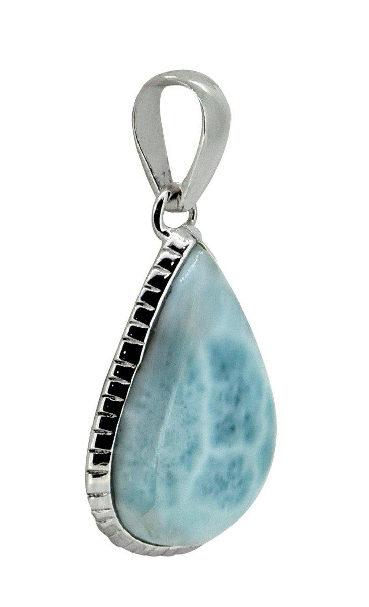 Natural Larimar Solid 925 Sterling Silver Pendant 1 3/4" - YoTreasure