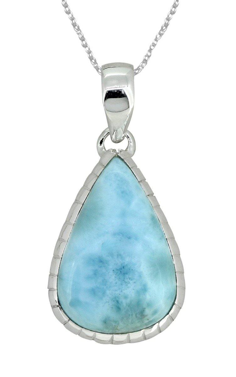 Natural Larimar Solid 925 Sterling Silver Pendant 1 3/4" - YoTreasure