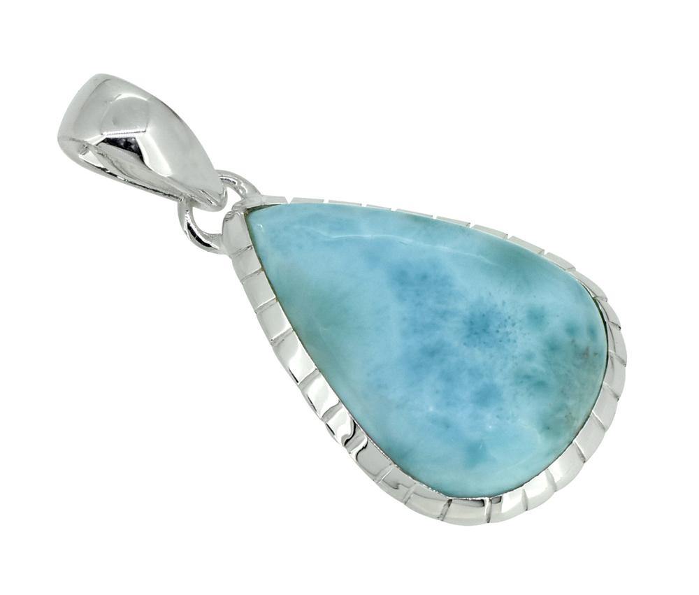 Natural Larimar Solid 925 Sterling Silver Pendant 1 3/4" - YoTreasure