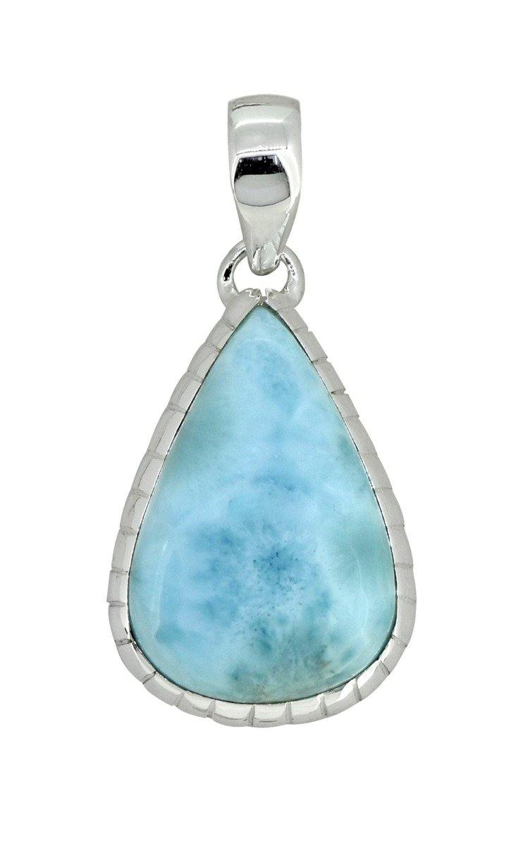 Natural Larimar Solid 925 Sterling Silver Pendant 1 3/4" - YoTreasure