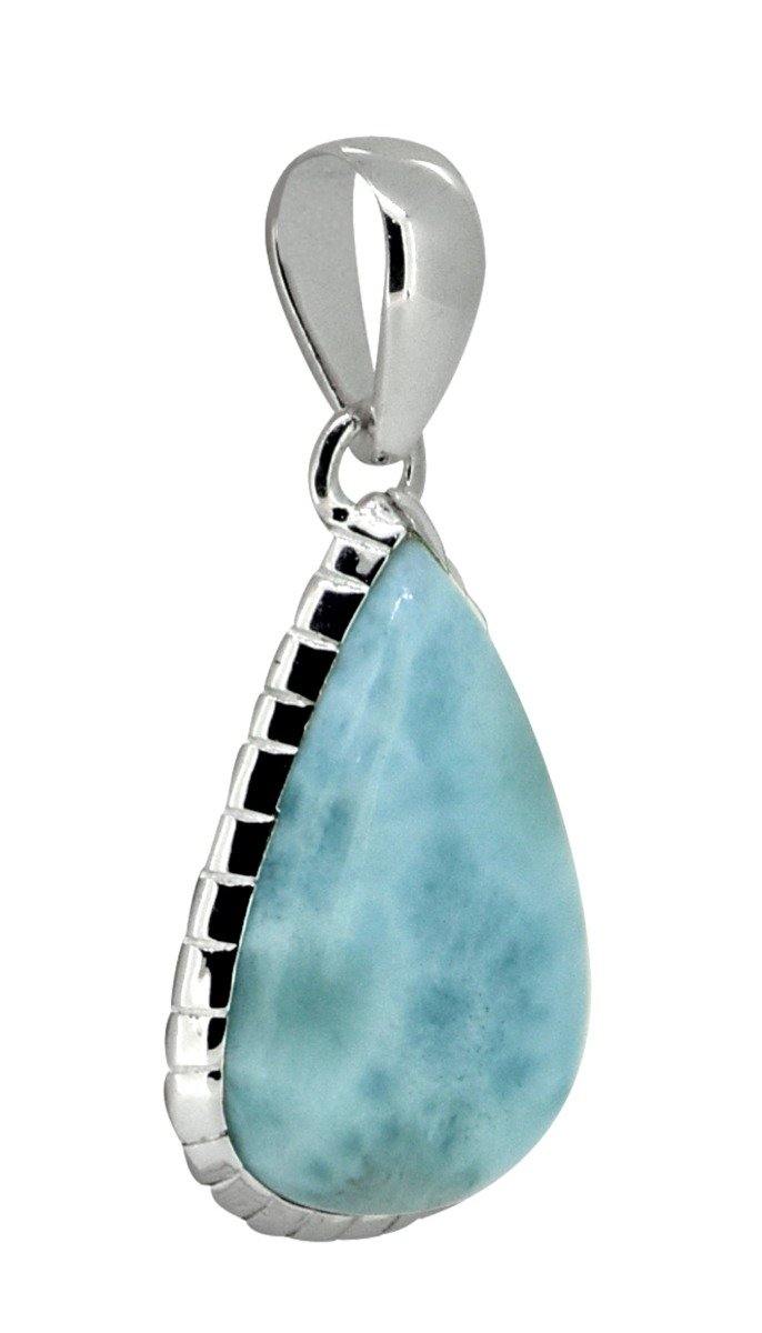 Natural Larimar Solid 925 Sterling Silver Pendant 1 3/4" - YoTreasure
