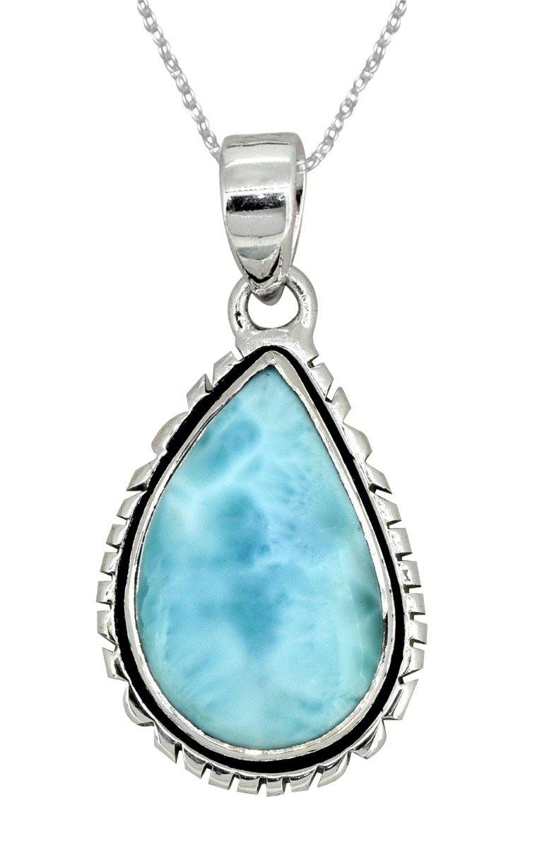 Natural Larimar Solid 925 Sterling Silver Pendant 1 3/4" - YoTreasure