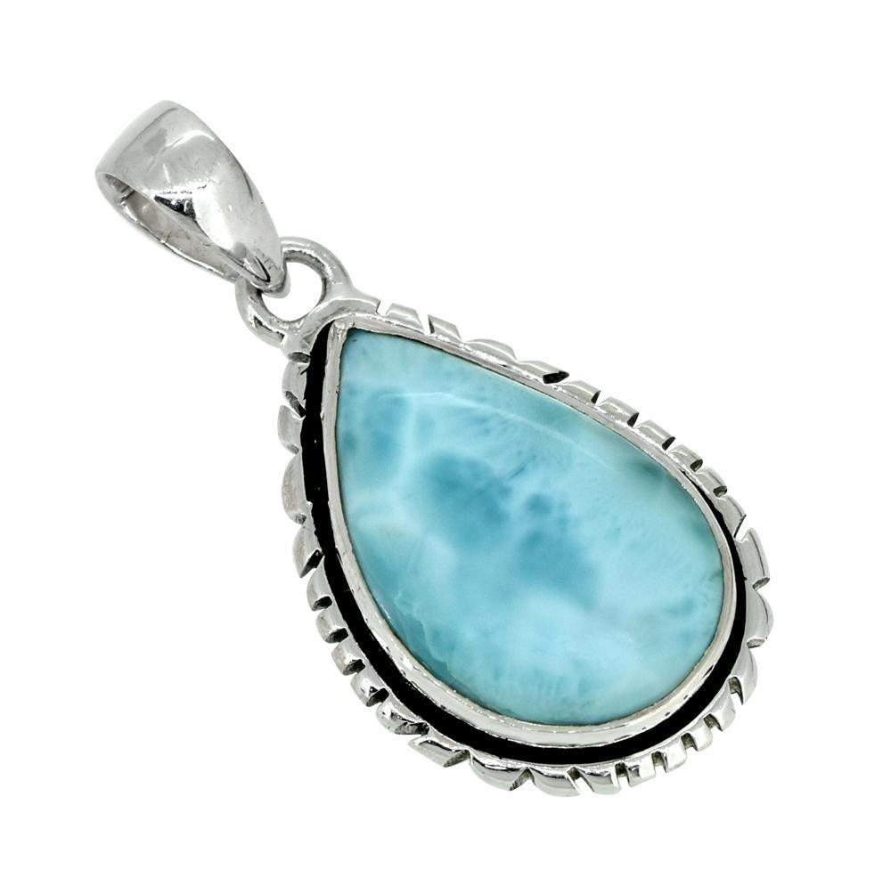 Natural Larimar Solid 925 Sterling Silver Pendant 1 3/4" - YoTreasure