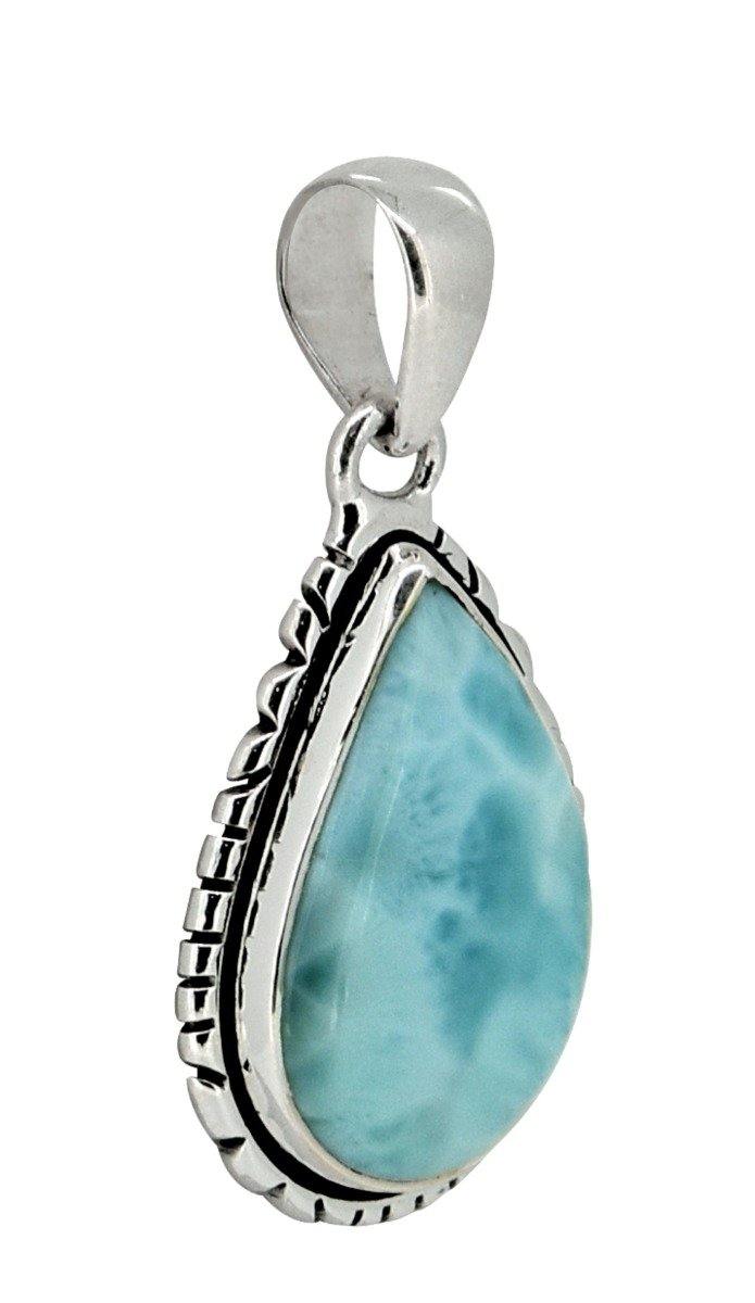 Natural Larimar Solid 925 Sterling Silver Pendant 1 3/4" - YoTreasure