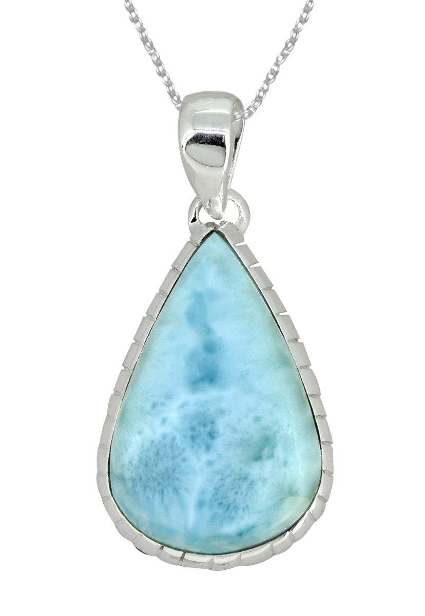 Natural Larimar Solid 925 Sterling Silver Pendant 1 3/4" - YoTreasure