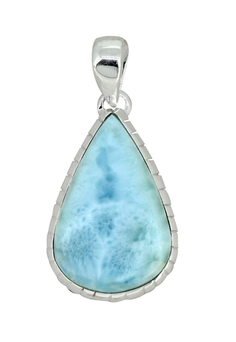 Natural Larimar Solid 925 Sterling Silver Pendant 1 3/4" - YoTreasure
