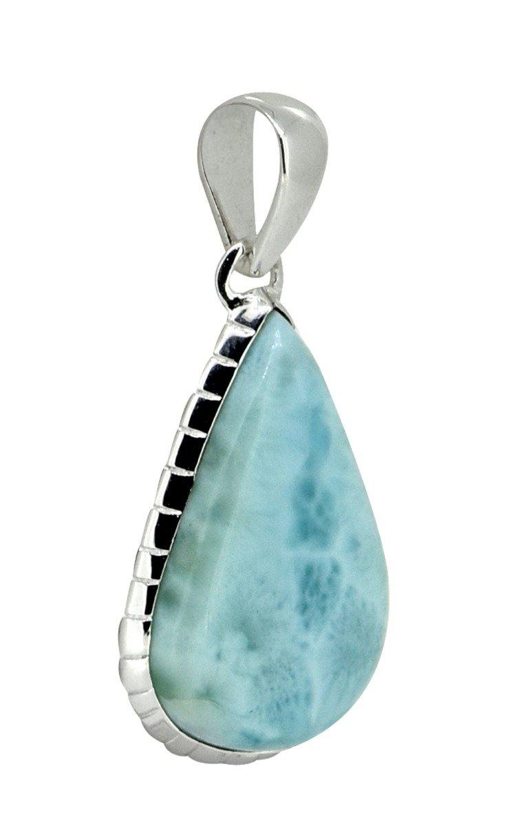 Natural Larimar Solid 925 Sterling Silver Pendant 1 3/4" - YoTreasure