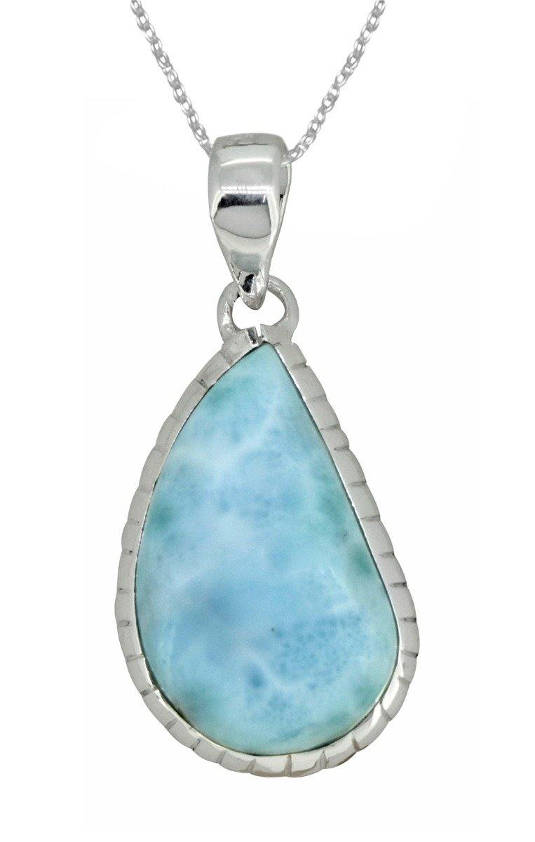 Natural Larimar Solid 925 Sterling Silver Pendant 1 3/4" - YoTreasure