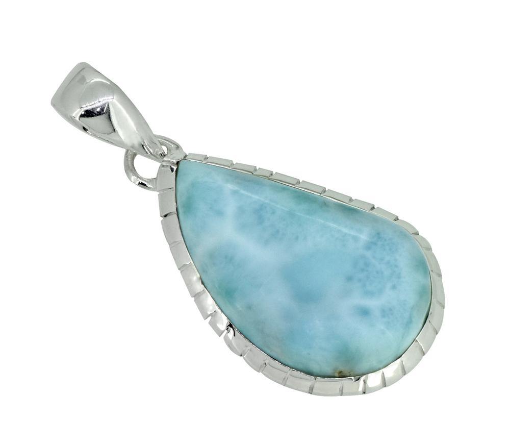 Natural Larimar Solid 925 Sterling Silver Pendant 1 3/4" - YoTreasure