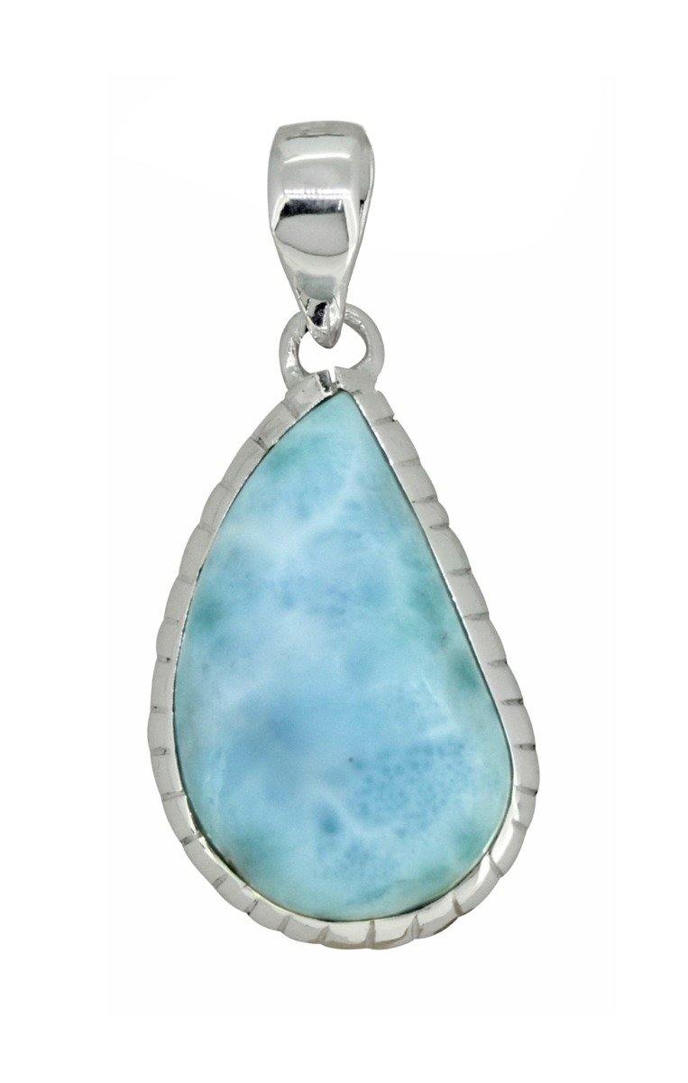 Natural Larimar Solid 925 Sterling Silver Pendant 1 3/4" - YoTreasure