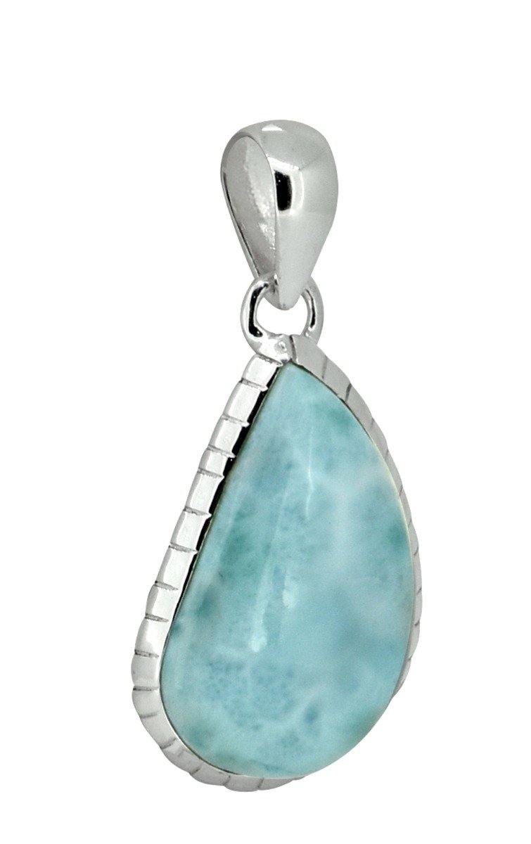 Natural Larimar Solid 925 Sterling Silver Pendant 1 3/4" - YoTreasure