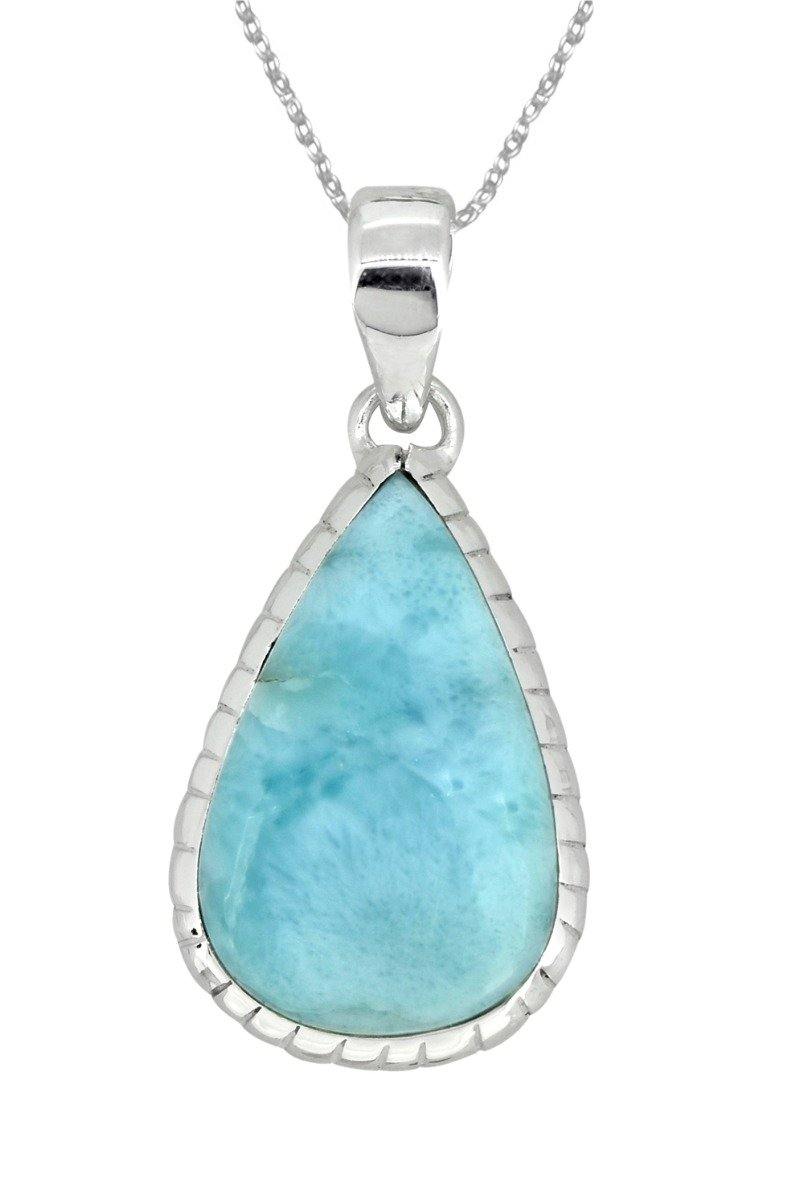 Natural Larimar Solid 925 Sterling Silver Pendant 1 3/4" - YoTreasure