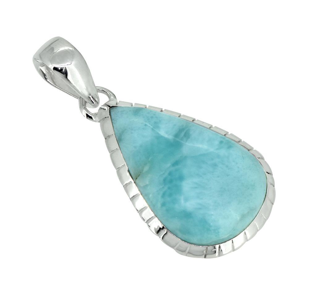 Natural Larimar Solid 925 Sterling Silver Pendant 1 3/4" - YoTreasure
