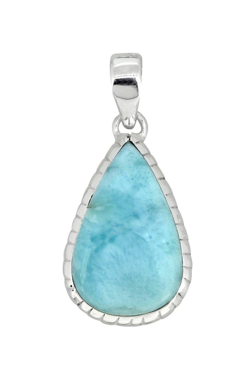 Natural Larimar Solid 925 Sterling Silver Pendant 1 3/4" - YoTreasure