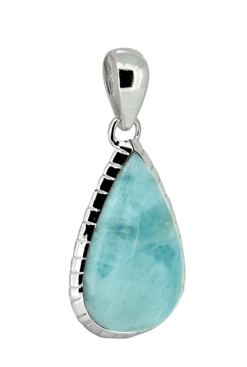 Natural Larimar Solid 925 Sterling Silver Pendant 1 3/4" - YoTreasure