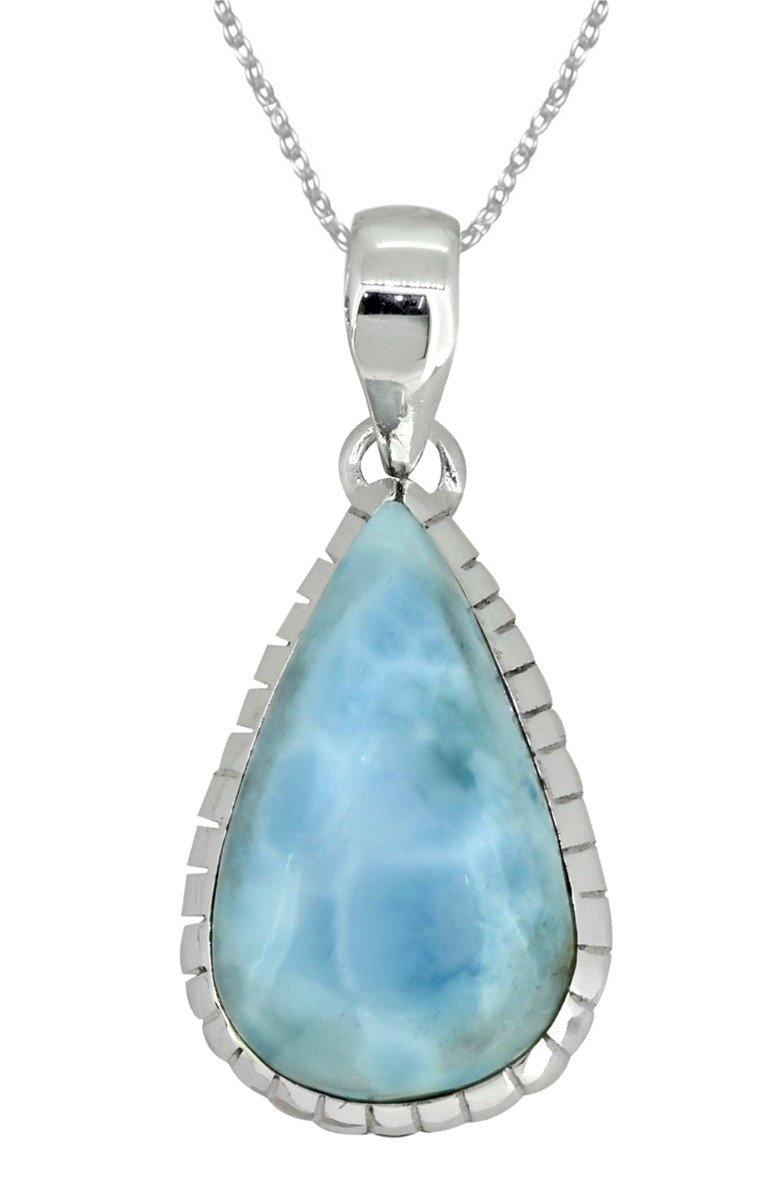 Natural Larimar Solid 925 Sterling Silver Pendant 1 3/4" - YoTreasure