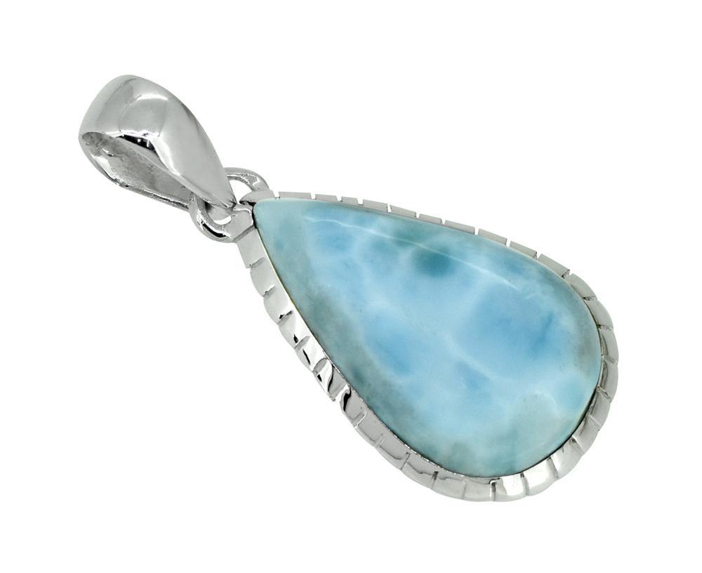 Natural Larimar Solid 925 Sterling Silver Pendant 1 3/4" - YoTreasure