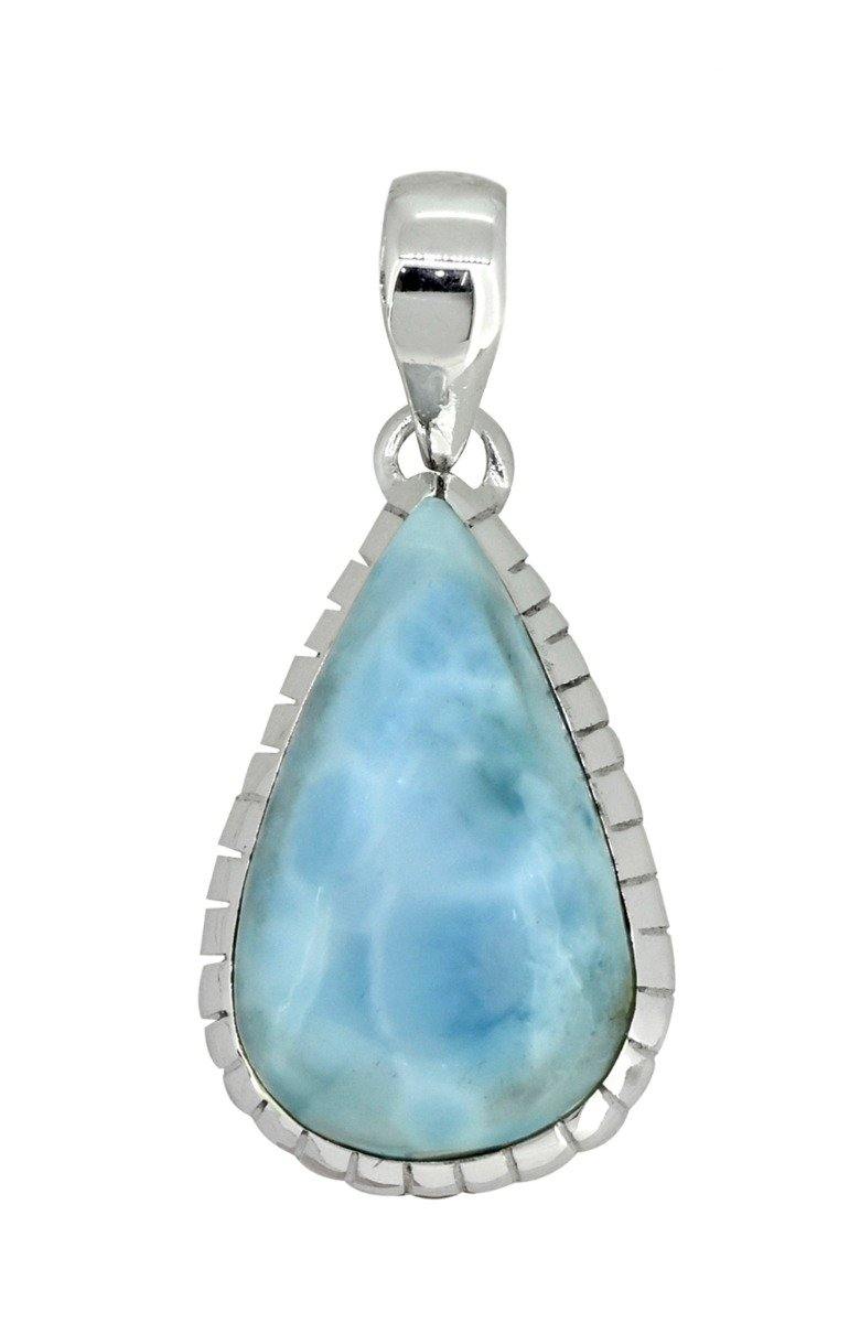Natural Larimar Solid 925 Sterling Silver Pendant 1 3/4" - YoTreasure