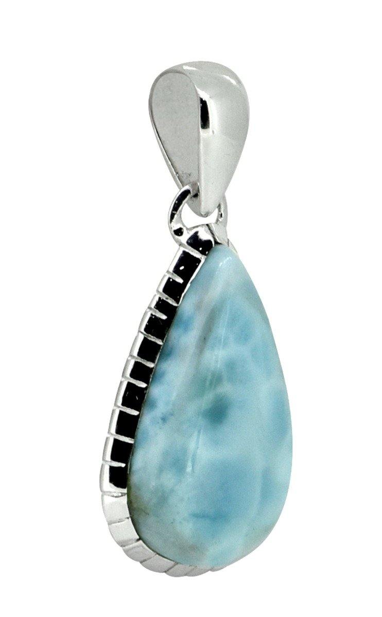 Natural Larimar Solid 925 Sterling Silver Pendant 1 3/4" - YoTreasure