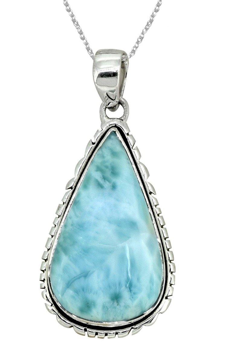 Natural Larimar Solid 925 Sterling Silver Pendant 2" - YoTreasure