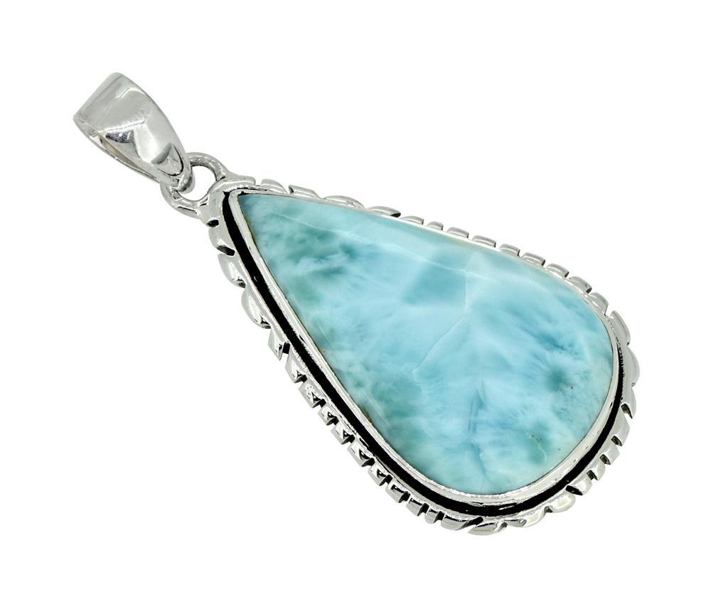 Natural Larimar Solid 925 Sterling Silver Pendant 2" - YoTreasure