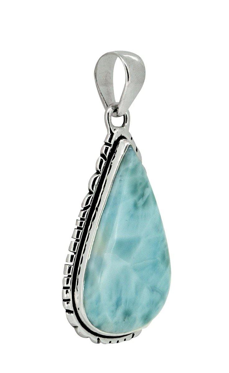 Natural Larimar Solid 925 Sterling Silver Pendant 2" - YoTreasure