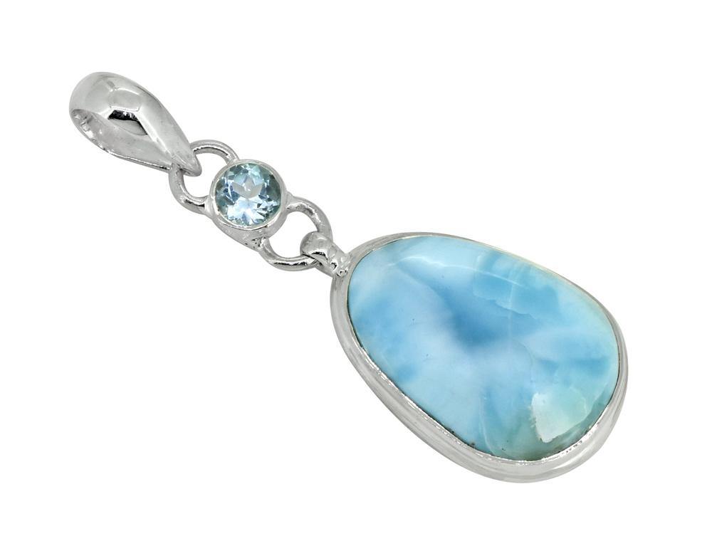 Natural Larimar Solid 925 Sterling Silver Pendant 2" - YoTreasure
