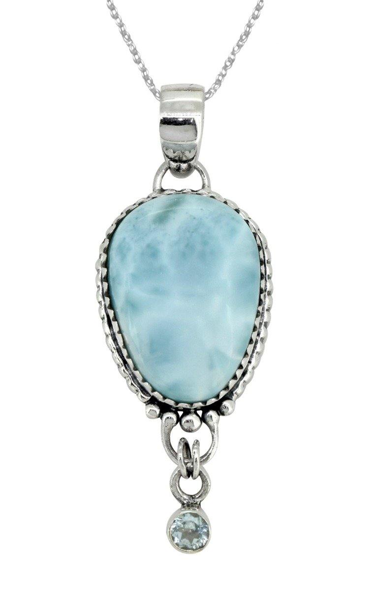 Natural Larimar Solid 925 Sterling Silver Pendant 2" - YoTreasure