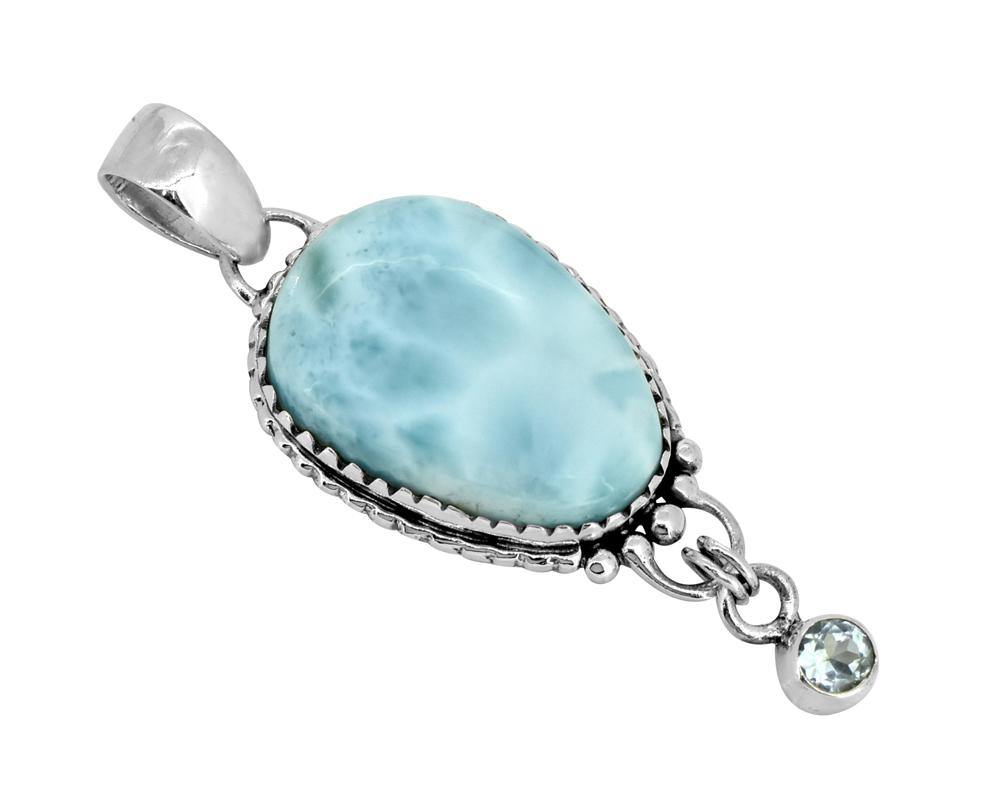 Natural Larimar Solid 925 Sterling Silver Pendant 2" - YoTreasure