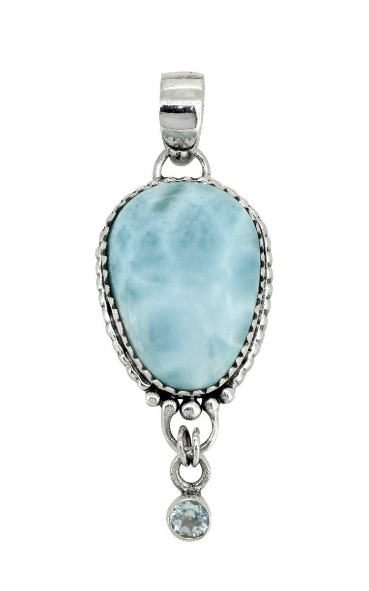 Natural Larimar Solid 925 Sterling Silver Pendant 2" - YoTreasure