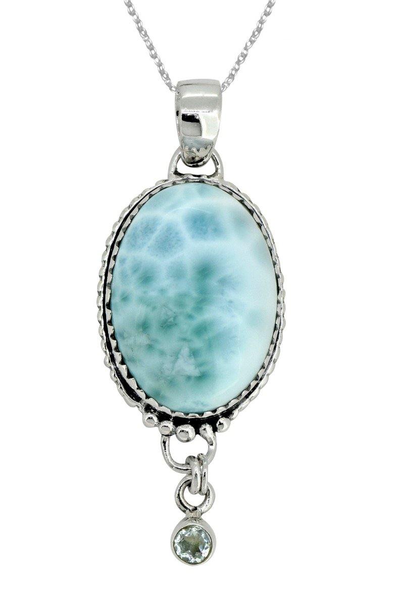 Natural Larimar Solid 925 Sterling Silver Pendant 2" - YoTreasure