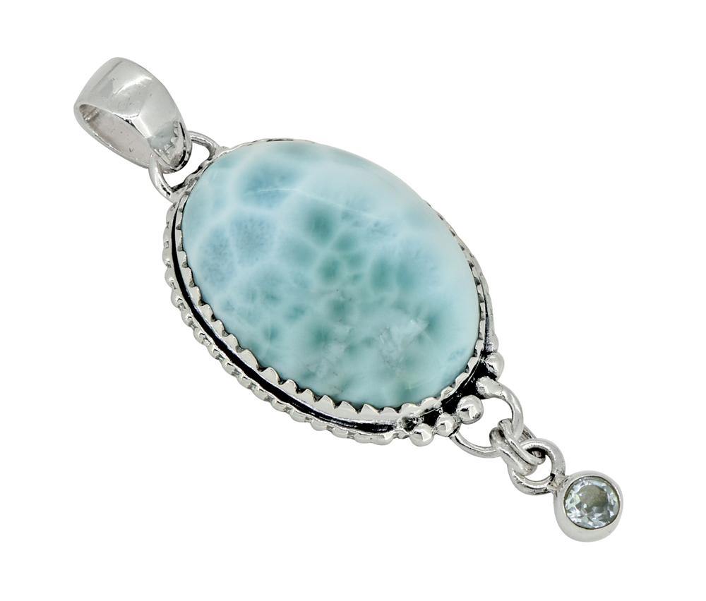 Natural Larimar Solid 925 Sterling Silver Pendant 2" - YoTreasure