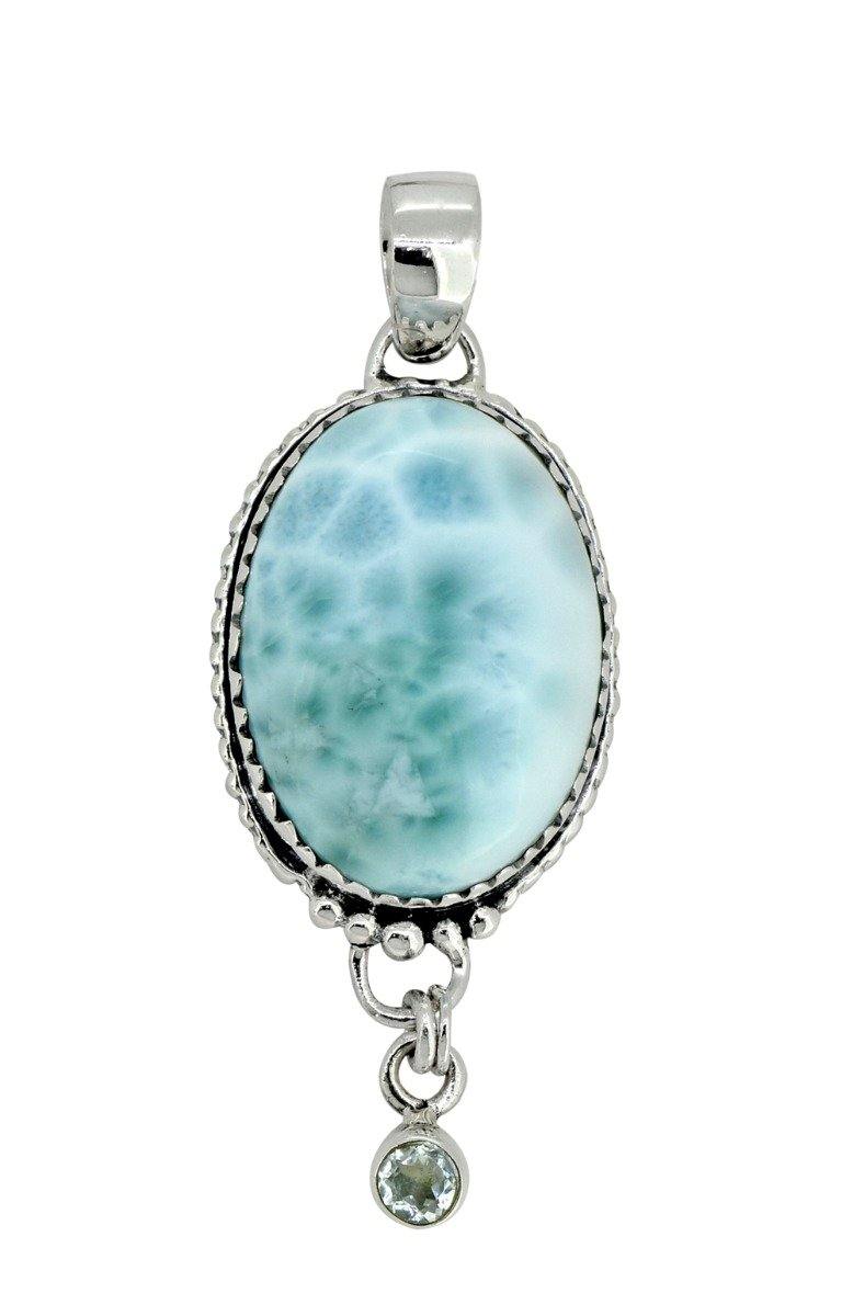 Natural Larimar Solid 925 Sterling Silver Pendant 2" - YoTreasure
