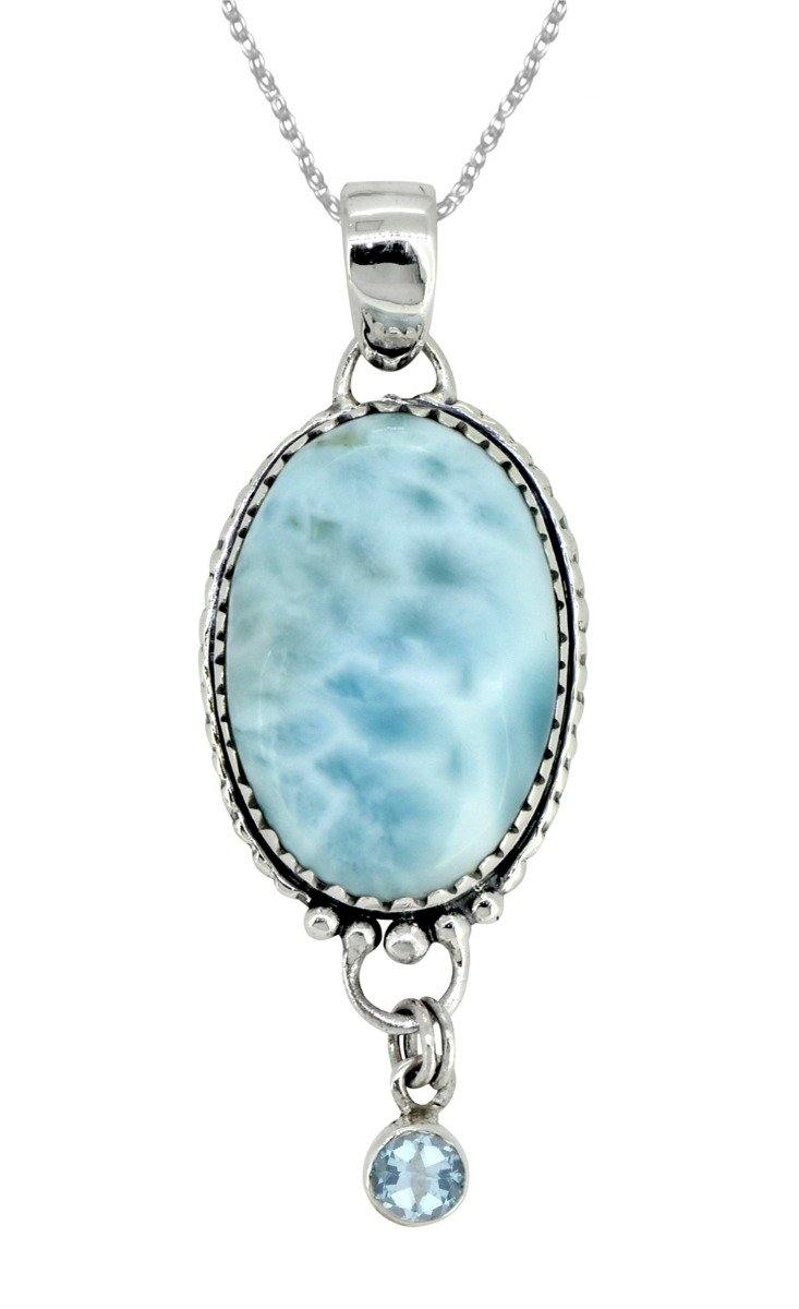 Natural Larimar Solid 925 Sterling Silver Pendant 2" - YoTreasure