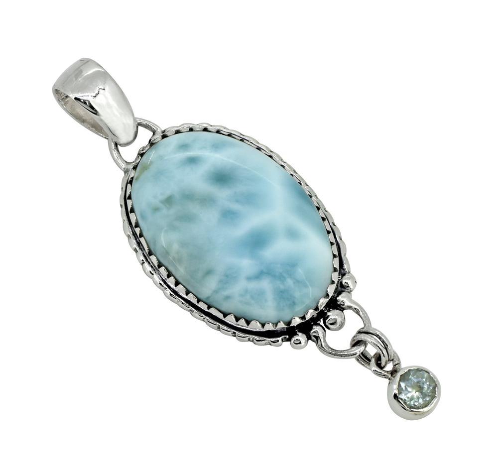 Natural Larimar Solid 925 Sterling Silver Pendant 2" - YoTreasure