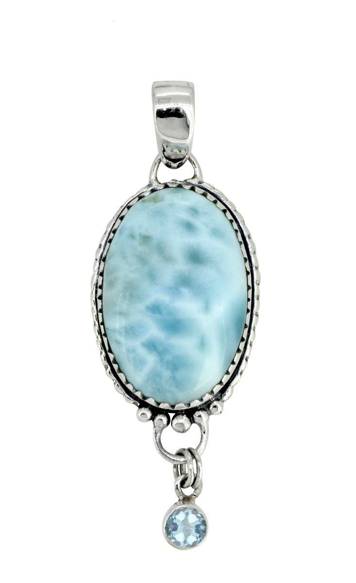 Natural Larimar Solid 925 Sterling Silver Pendant 2" - YoTreasure