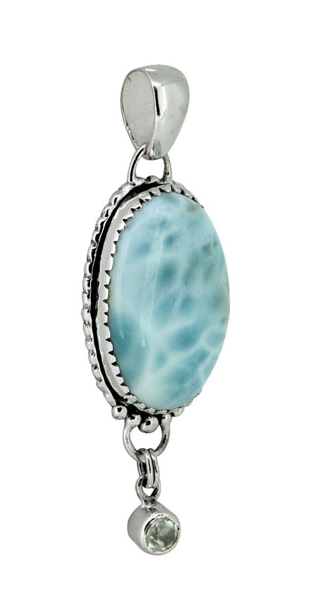 Natural Larimar Solid 925 Sterling Silver Pendant 2" - YoTreasure
