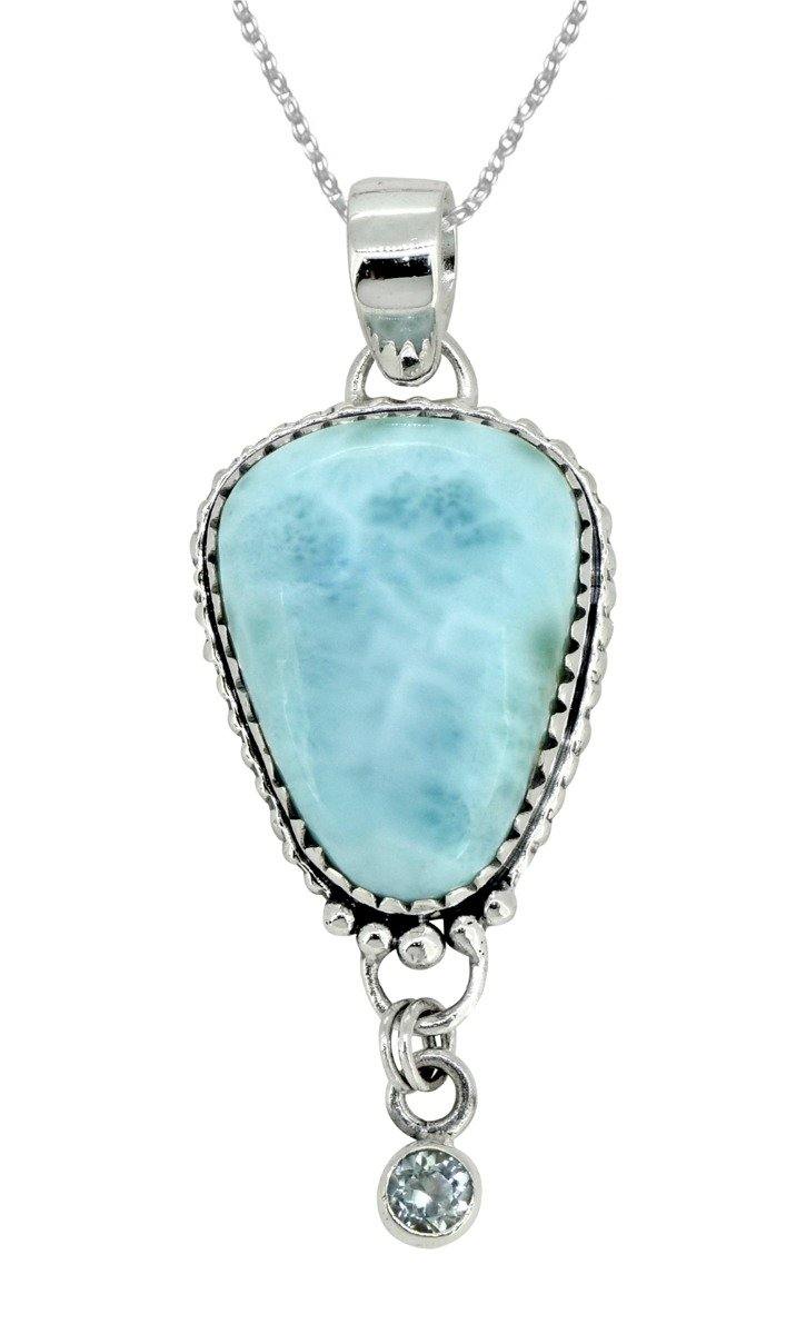 Natural Larimar Solid 925 Sterling Silver Pendant 2" - YoTreasure