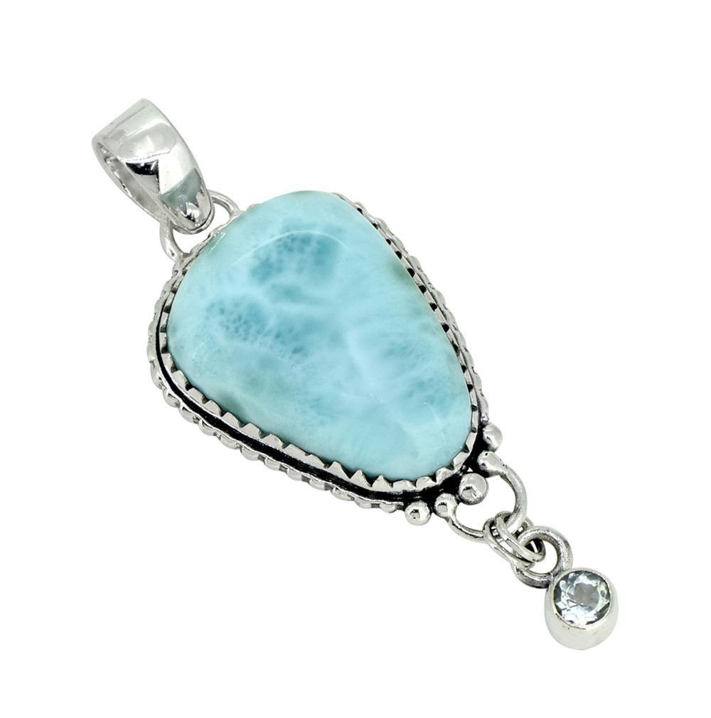 Natural Larimar Solid 925 Sterling Silver Pendant 2" - YoTreasure