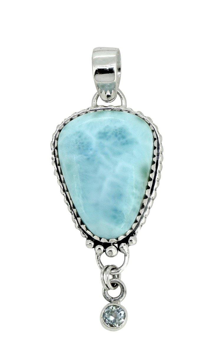 Natural Larimar Solid 925 Sterling Silver Pendant 2" - YoTreasure