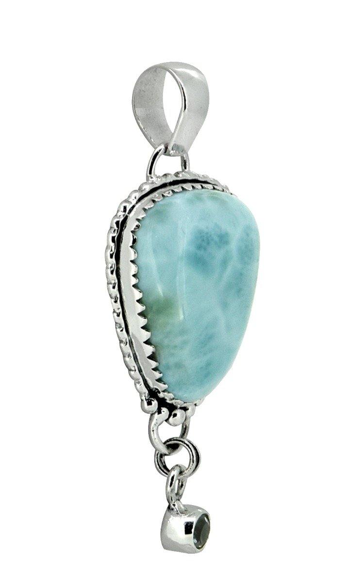 Natural Larimar Solid 925 Sterling Silver Pendant 2" - YoTreasure