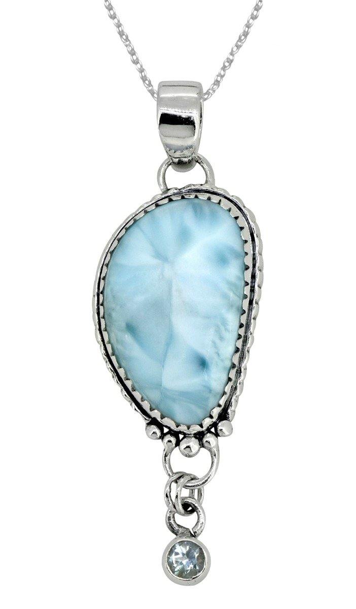 Natural Larimar Solid 925 Sterling Silver Pendant 2" - YoTreasure