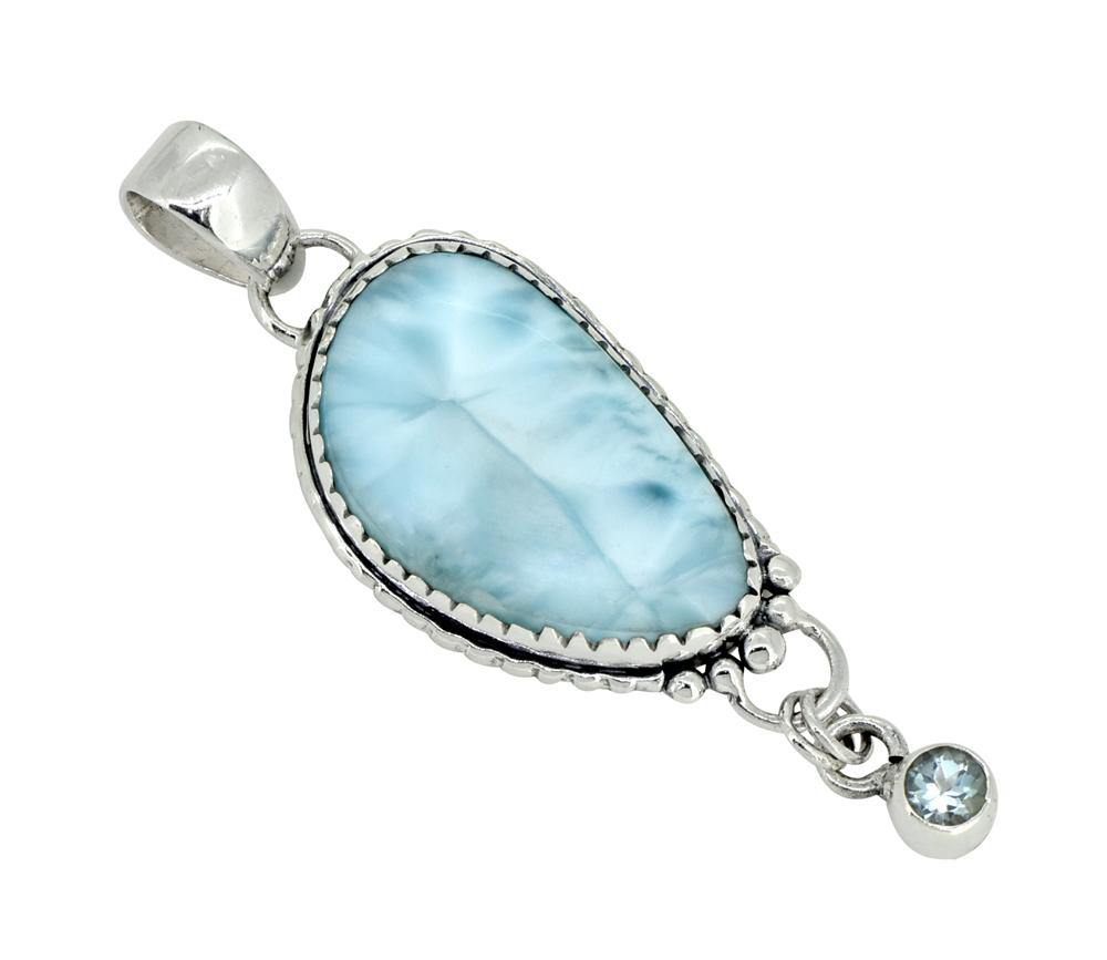 Natural Larimar Solid 925 Sterling Silver Pendant 2" - YoTreasure
