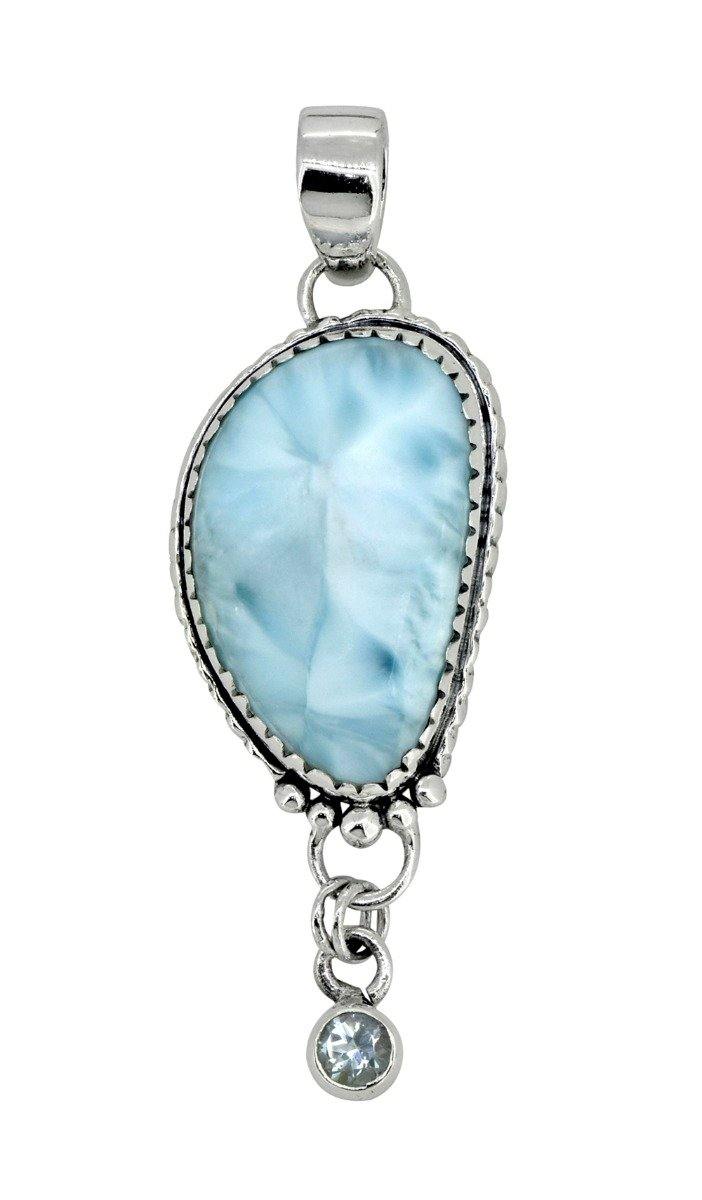 Natural Larimar Solid 925 Sterling Silver Pendant 2" - YoTreasure