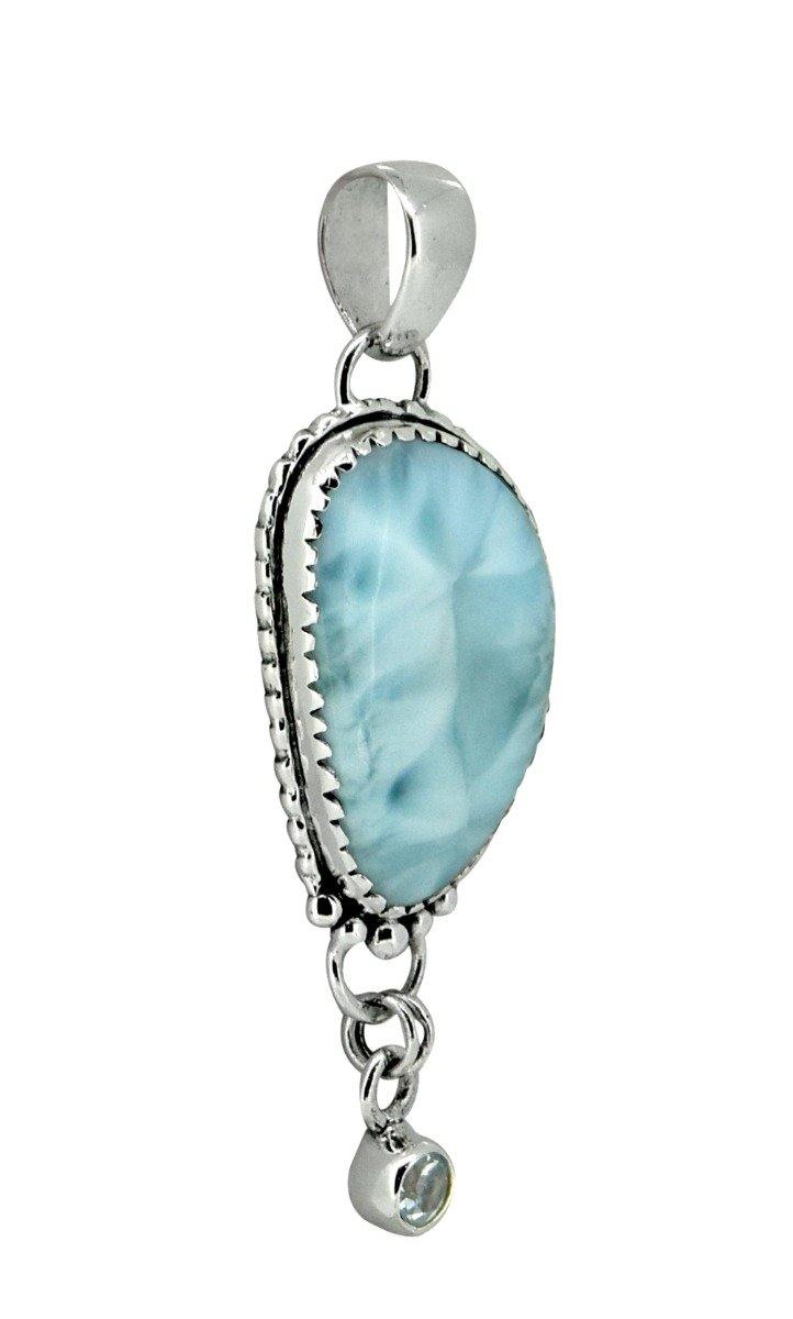 Natural Larimar Solid 925 Sterling Silver Pendant 2" - YoTreasure