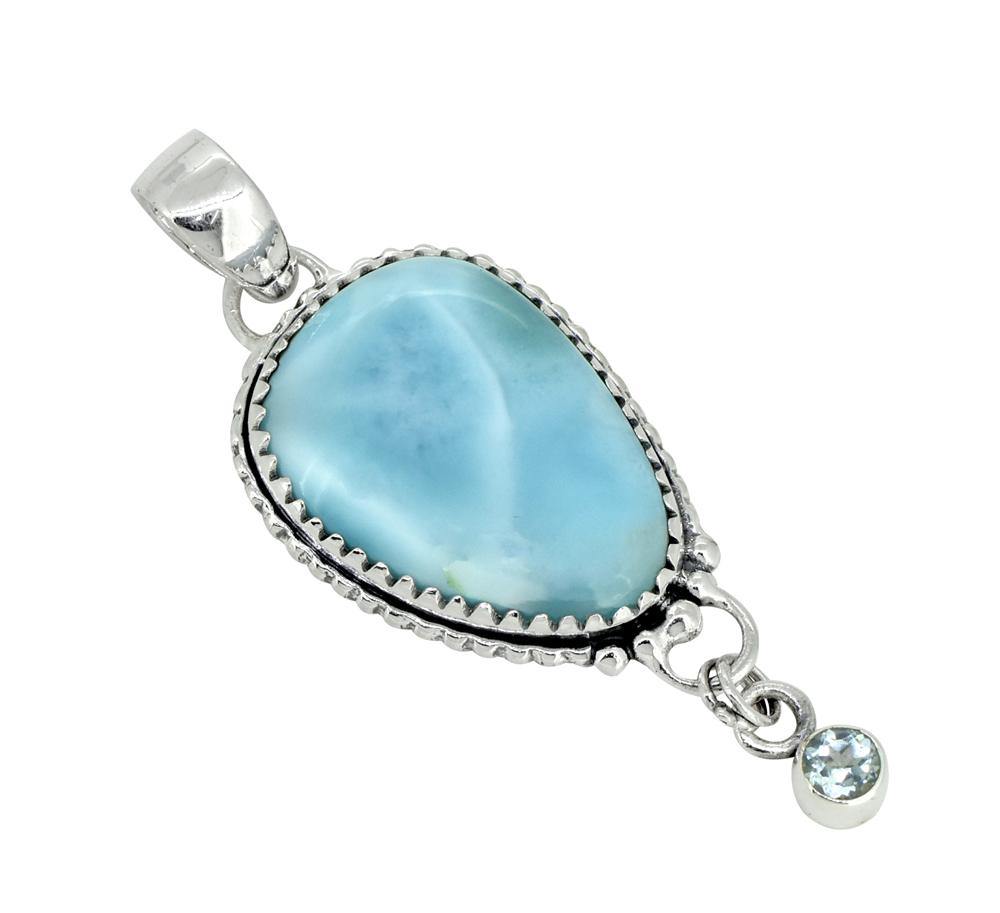 Natural Larimar Solid 925 Sterling Silver Pendant 2" - YoTreasure