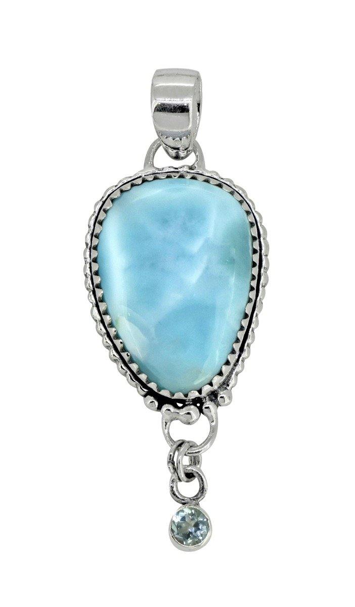 Natural Larimar Solid 925 Sterling Silver Pendant 2" - YoTreasure