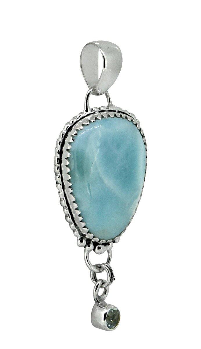 Natural Larimar Solid 925 Sterling Silver Pendant 2" - YoTreasure